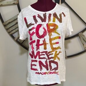Womens To Blame Margaritaville White Graphic Tee with Colorful Text